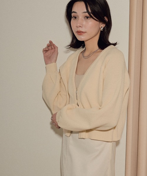 ECRIRE（エクリール）の「フロントＷジップショートカーディガン（ニット/セーター・レディース・グリーン/ブラック/オフホワイト・M）」の8枚目の写真