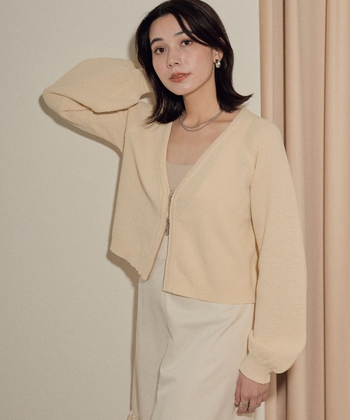 ECRIRE（エクリール）の「フロントＷジップショートカーディガン（ニット/セーター・レディース・グリーン/ブラック/オフホワイト・M）」の9枚目の写真