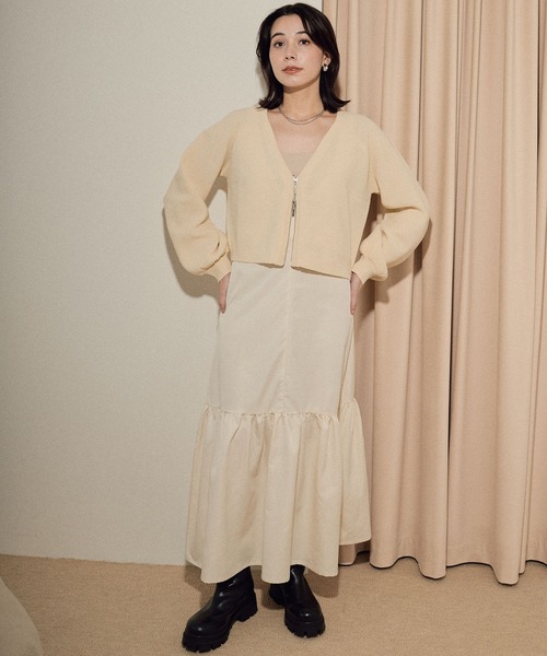 ECRIRE（エクリール）の「フロントＷジップショートカーディガン（ニット/セーター・レディース・グリーン/ブラック/オフホワイト・M）」の10枚目の写真