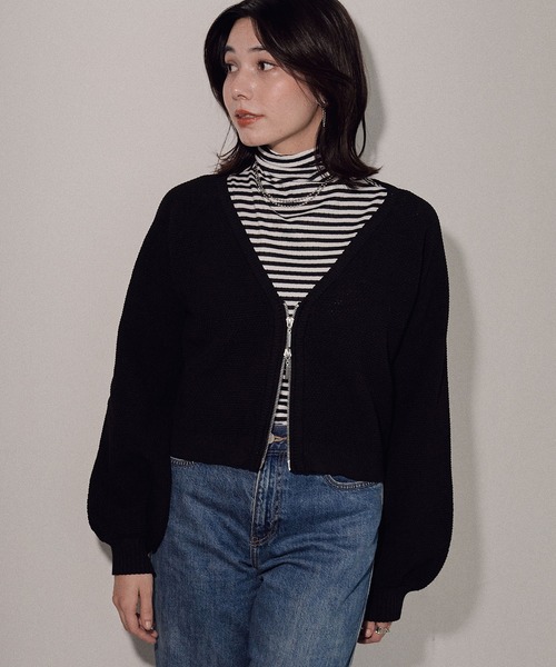 ECRIRE（エクリール）の「フロントＷジップショートカーディガン（ニット/セーター・レディース・グリーン/ブラック/オフホワイト・M）」の14枚目の写真