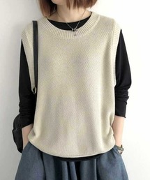 裾くるりデザインニットベスト ジレ サマーニット オフィスカジュアル きれいめカジュアル