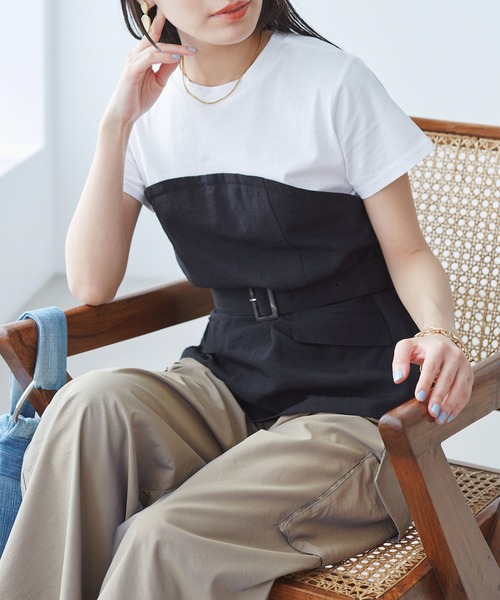 VIS（ビス）の「【接触冷感・洗える】美easyコルセットドッキングプルオーバー（Tシャツ/カットソー・レディース・グレー/ネイビー/ブルー系その他4/ピンク/ブラック・FREE）」の2枚目の写真