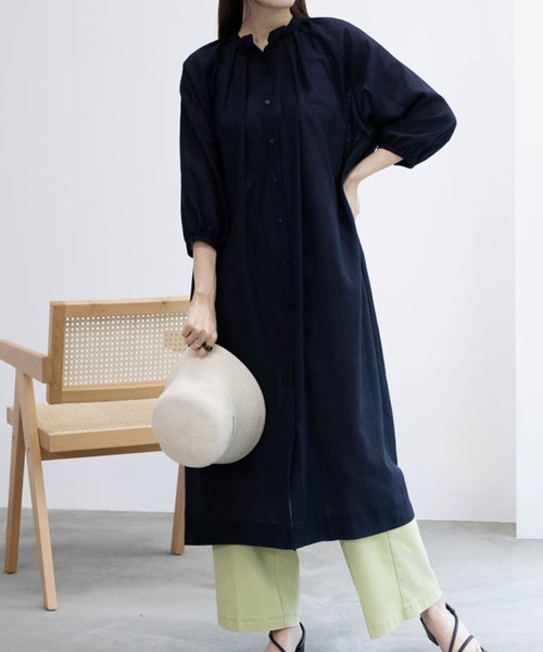 HusHusH（ハッシュアッシュ）の「HusHusH ハッシュアッシュ リネン混ワンピース（シャツワンピース・レディース・ネイビー/ライトグレー系・L/M）」の2枚目の写真