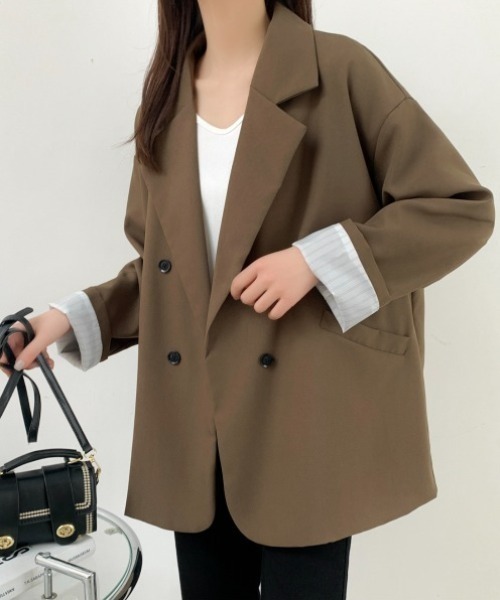 LADY LIKE（レディライク）の「オーバーサイズテーラードダブルジャケット（テーラードジャケット・レディース・ブラック/アイボリー/ダークグレー/ブラウン・M）」の22枚目の写真