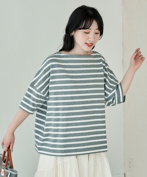 セール】限定展開 ボートネック バスクボーダー 半袖 Tシャツ（T