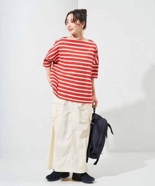 FREAK'S STORE（フリークスストア）の「限定展開　ボートネック バスクボーダー 半袖 Tシャツ（Tシャツ/カットソー・レディース・チャコールグレー/オフホワイト/その他15/ブラック/ブルー/レッド/グリーン/その他13/ベージュ/ネイビー・ﾌﾘ-）」の21枚目の写真