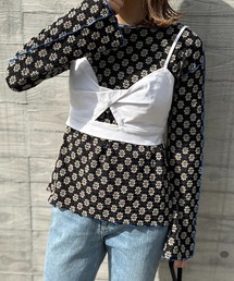 フラワーレースジャガード メロー配色トップス