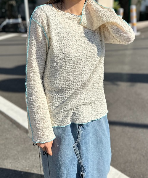 mi via loca(ミヴィアロカ)の「フラワーレースジャガード メロー配色トップス(Tシャツ/カットソー・レディース・オフホワイト/ブラック/ベージュ/ブラック系その他・FREE)」の6枚目の写真