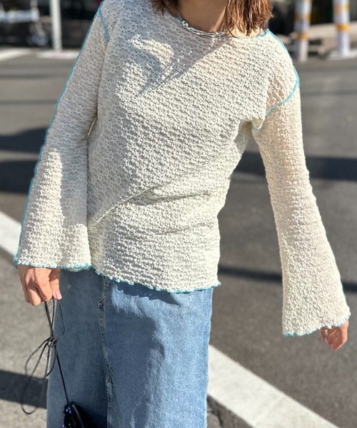 mi via loca(ミヴィアロカ)の「フラワーレースジャガード メロー配色トップス(Tシャツ/カットソー・レディース・オフホワイト/ブラック/ベージュ/ブラック系その他・FREE)」の9枚目の写真
