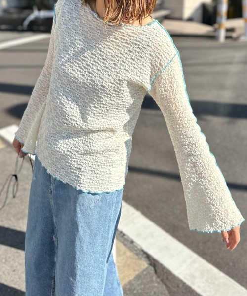 mi via loca(ミヴィアロカ)の「フラワーレースジャガード メロー配色トップス(Tシャツ/カットソー・レディース・オフホワイト/ブラック/ベージュ/ブラック系その他・FREE)」の10枚目の写真