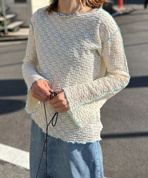 mi via loca(ミヴィアロカ)の「フラワーレースジャガード メロー配色トップス(Tシャツ/カットソー・レディース・オフホワイト/ブラック/ベージュ/ブラック系その他・FREE)」の8枚目の写真
