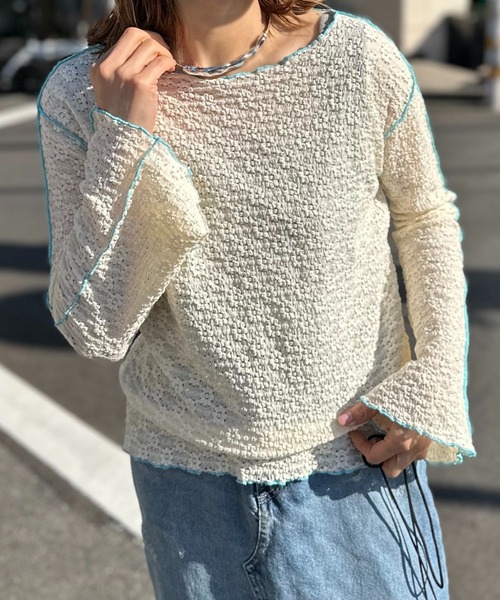 mi via loca(ミヴィアロカ)の「フラワーレースジャガード メロー配色トップス(Tシャツ/カットソー・レディース・オフホワイト/ブラック/ベージュ/ブラック系その他・FREE)」の5枚目の写真