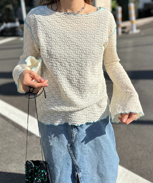 mi via loca(ミヴィアロカ)の「フラワーレースジャガード メロー配色トップス(Tシャツ/カットソー・レディース・オフホワイト/ブラック/ベージュ/ブラック系その他・FREE)」の12枚目の写真