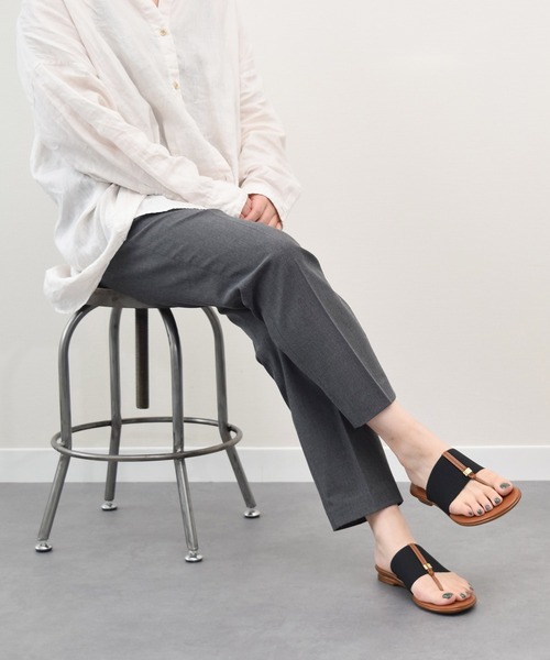 WRAP SHOES】レザー サイドキャビティ ボタニカル柄 スライド