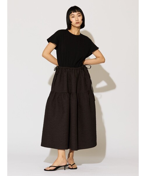 MIDIUMISOLID(ミディウミソリッド)の「MIDIUMISOLID for Ladies ジャカードコンビワンピース(ワンピース・レディース・ブラック/オフホワイト・FREE)」の2枚目の写真
