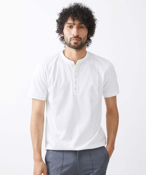 MICHEL KLEIN HOMME (ミッシェルクランオム)の「《日本製》ヘンリーネック半袖カットソー 24SS(Tシャツ/カットソー・メンズ・ホワイト/ブラック/グリーン・MEDIUM/LARGE/X-LARGE)」の2枚目の写真