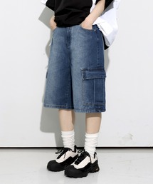 FOLLOWIN | [UNISEX] [Short/Regularサイズ] ウォッシングVINTAGEカーゴバミューダパンツ(デニムパンツ)