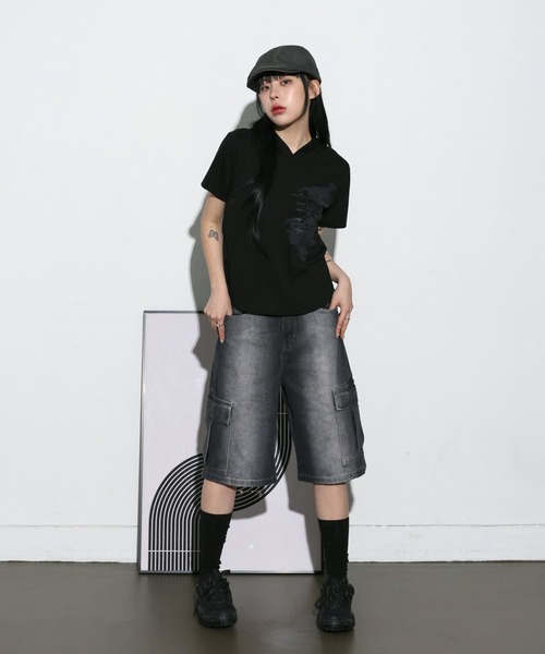 FOLLOWIN（フォロウィン）の「[UNISEX] [Short/Regularサイズ] ウォッシングVINTAGEカーゴバミューダパンツ（デニムパンツ・レディース・ブラック/ブルー・S-Short/M-Short/L-Short/S-Regular/M-Regular/L-Regular）」の22枚目の写真