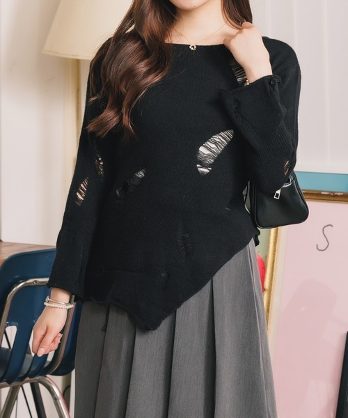 Chick(チック)の「▲Damage Knit / ダメージニット(Tシャツ/カットソー・レディース・ブラック・M/L/XL)」の4枚目の写真