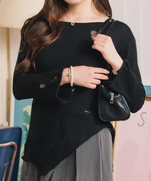 Chick(チック)の「▲Damage Knit / ダメージニット(Tシャツ/カットソー・レディース・ブラック・M/L/XL)」の3枚目の写真