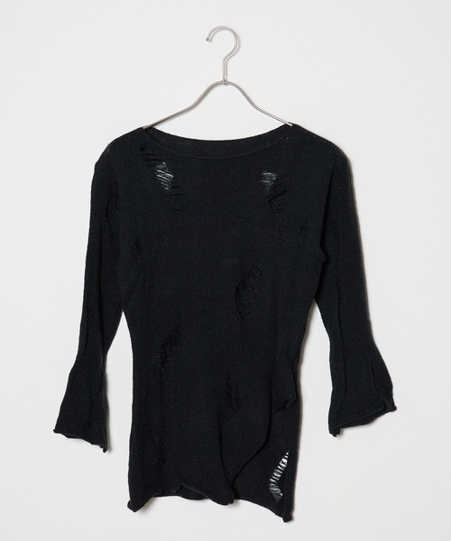 Chick(チック)の「▲Damage Knit / ダメージニット(Tシャツ/カットソー・レディース・ブラック・M/L/XL)」の5枚目の写真