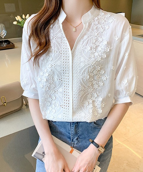 BLANC FICELLE(ブランフィセル)の「ヘンリーネック シシュウ シャツ(シャツ/ブラウス・レディース・ホワイト・S/M/L)」の11枚目の写真