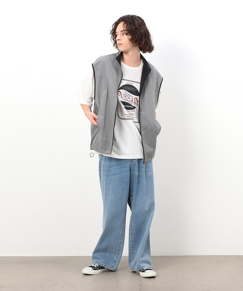 Purple&Yellow(パープルアンドイエロー)の「フロスト加工プリントTシャツ(Tシャツ/カットソー・メンズ・オレンジ/グリーン/ブラック/ホワイト・SMALL/MEDIUM/LARGE)」の5枚目の写真