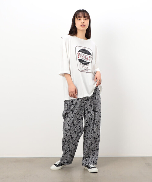 Purple&Yellow(パープルアンドイエロー)の「フロスト加工プリントTシャツ(Tシャツ/カットソー・メンズ・オレンジ/グリーン/ブラック/ホワイト・SMALL/MEDIUM/LARGE)」の8枚目の写真