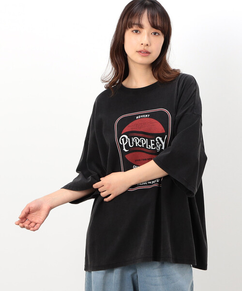 Tシャツ・カットソー PURPLE 'Trademark' T-shirt Yellow セール】フロスト加工プリントTシャツ（Tシャツ/カットソー
