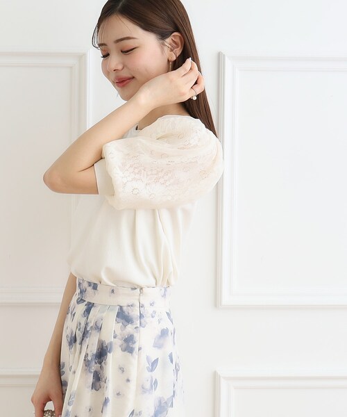 couture brooch(クチュールブローチ)の「◆【接触冷感/UVケア/洗える】オーガンレース袖ニット(ニット/セーター・レディース・アイボリー/ブラック/ライトグレー/ベージュ・36/38/42)」の19枚目の写真