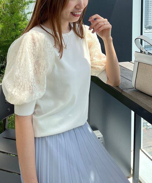 couture brooch(クチュールブローチ)の「◆【接触冷感/UVケア/洗える】オーガンレース袖ニット(ニット/セーター・レディース・アイボリー/ブラック/ライトグレー/ベージュ・36/38/42)」の9枚目の写真