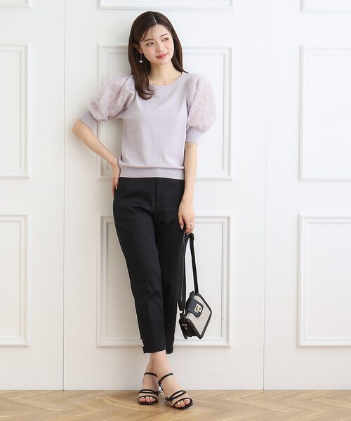 couture brooch(クチュールブローチ)の「◆【接触冷感/UVケア/洗える】オーガンレース袖ニット(ニット/セーター・レディース・アイボリー/ブラック/ライトグレー/ベージュ・36/38/42)」の8枚目の写真