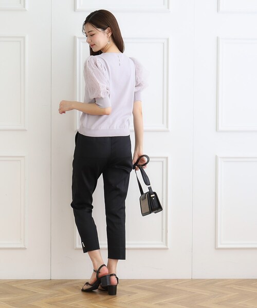 couture brooch(クチュールブローチ)の「◆【接触冷感/UVケア/洗える】オーガンレース袖ニット(ニット/セーター・レディース・アイボリー/ブラック/ライトグレー/ベージュ・36/38/42)」の6枚目の写真