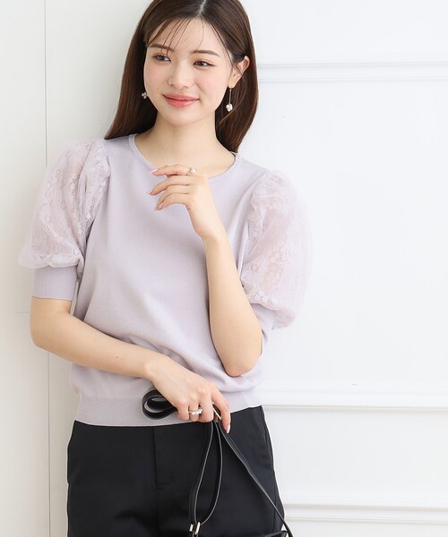 couture brooch(クチュールブローチ)の「◆【接触冷感/UVケア/洗える】オーガンレース袖ニット(ニット/セーター・レディース・アイボリー/ブラック/ライトグレー/ベージュ・36/38/42)」の5枚目の写真