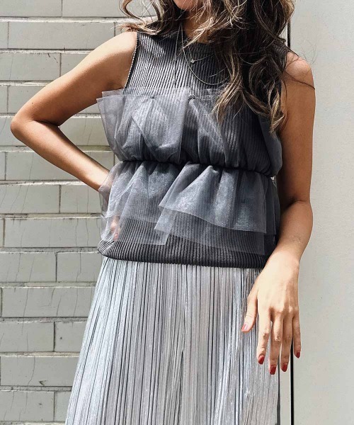 チュールドッキングスリーブレスニット（ニット/セーター）｜esutoreja（エストレジャ） 7,370円