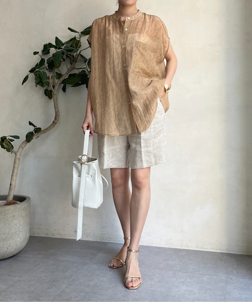 DouDou(ドゥドゥ)の「シアープリントフレンチシャツ(シャツ/ブラウス・レディース・ブラック/オフホワイト/ベージュ・FREE)」の7枚目の写真