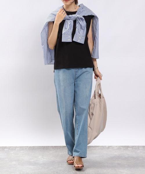 GLOBAL WORK Smile Seed Store（グローバルワーク スマイルシードストア）の「冷感Tシャツフレンチスリーブ/186244（タンクトップ・レディース・ベージュ/チャコール/オフホワイト/ブルー系その他5/ブラック・SMALL/MEDIUM/LARGE）」の8枚目の写真