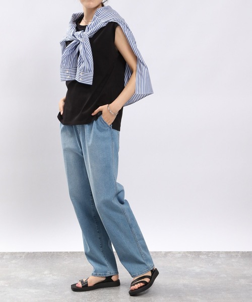 GLOBAL WORK Smile Seed Store（グローバルワーク スマイルシードストア）の「冷感Tシャツフレンチスリーブ/186244（タンクトップ・レディース・ベージュ/チャコール/オフホワイト/ブルー系その他5/ブラック・SMALL/MEDIUM/LARGE）」の7枚目の写真