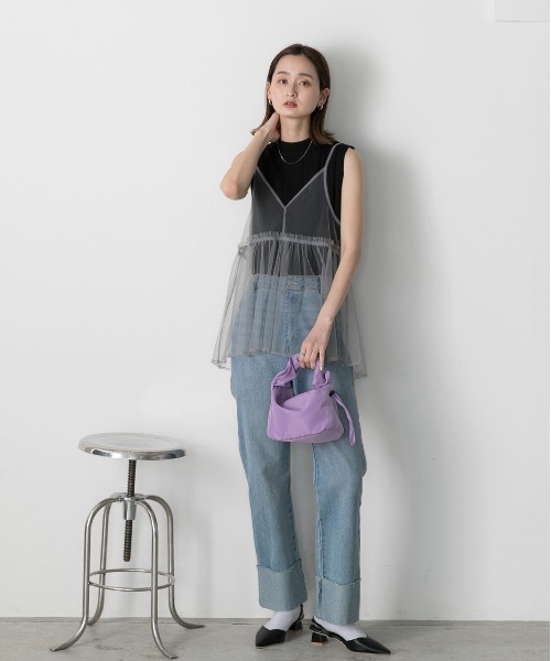 ad thie（アドティエ）の「前後2WAY チュールフレアビスチェ（キャミソール・レディース・ブラック/アイボリー/ライトグレー・FREE）」の11枚目の写真