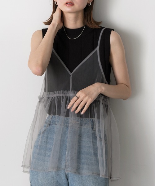 ad thie（アドティエ）の「前後2WAY チュールフレアビスチェ（キャミソール・レディース・ブラック/アイボリー/ライトグレー・FREE）」の10枚目の写真