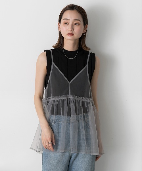 ad thie（アドティエ）の「前後2WAY チュールフレアビスチェ（キャミソール・レディース・ブラック/アイボリー/ライトグレー・FREE）」の7枚目の写真