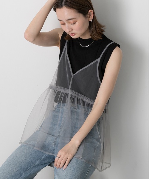 ad thie（アドティエ）の「前後2WAY チュールフレアビスチェ（キャミソール・レディース・ブラック/アイボリー/ライトグレー・FREE）」の4枚目の写真