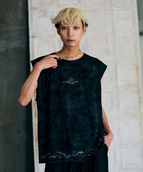 HARE(ハレ)の「【UNDERGROUND MODE】トライバルシシュウユルノースリーブ(HARE)(Tシャツ/カットソー・メンズ・ブルー系その他/ブラック・FREE)」の5枚目の写真