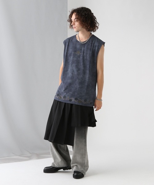 HARE(ハレ)の「【UNDERGROUND MODE】トライバルシシュウユルノースリーブ(HARE)(Tシャツ/カットソー・メンズ・ブルー系その他/ブラック・FREE)」の9枚目の写真