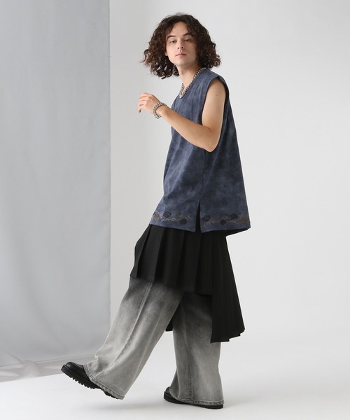 HARE(ハレ)の「【UNDERGROUND MODE】トライバルシシュウユルノースリーブ(HARE)(Tシャツ/カットソー・メンズ・ブルー系その他/ブラック・FREE)」の10枚目の写真