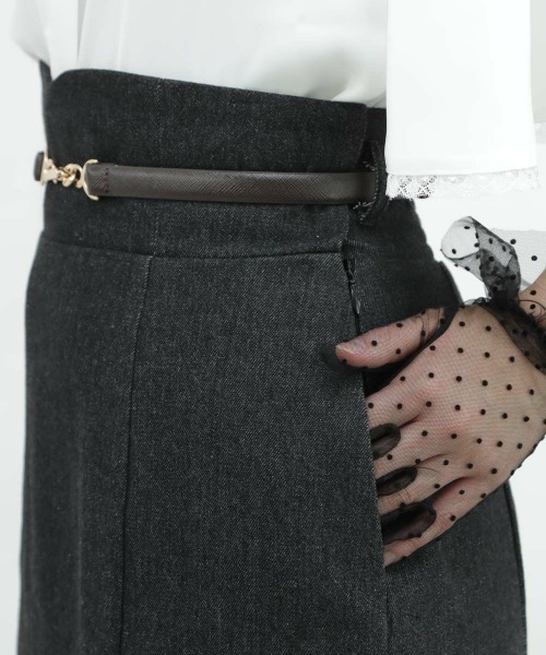an another angelus(アンアナザーアンジェラス)の「【低身長向けサイズあり】ベルト付きハイウエストナローフレアースカート/ananotherangelus(スカート・レディース・ネイビー/グレー/ブラック・1/0)」の18枚目の写真