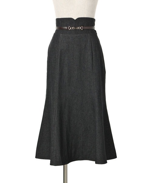 an another angelus(アンアナザーアンジェラス)の「【低身長向けサイズあり】ベルト付きハイウエストナローフレアースカート/ananotherangelus(スカート・レディース・ネイビー/グレー/ブラック・1/0)」の15枚目の写真