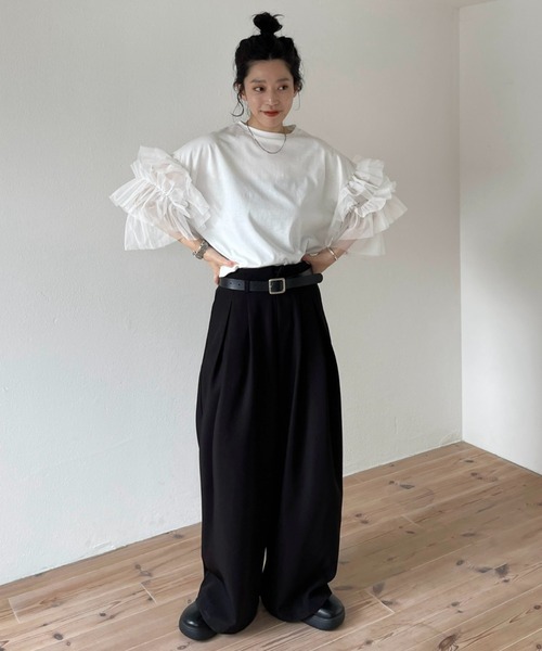 wee9s(ウィークス)の「cheer frill tee / ドッキングチュールチアーフリルティー(Tシャツ/カットソー・レディース・ブラック/アイボリー/レッド/ベビーピンク・SHORT/FREE)」の17枚目の写真