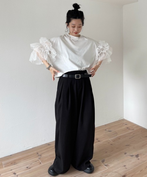 wee9s(ウィークス)の「cheer frill tee / ドッキングチュールチアーフリルティー(Tシャツ/カットソー・レディース・ブラック/アイボリー/レッド/ベビーピンク・SHORT/FREE)」の11枚目の写真