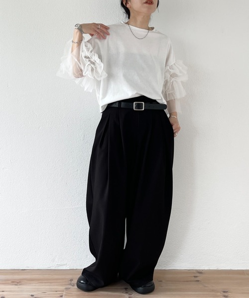 wee9s(ウィークス)の「cheer frill tee / ドッキングチュールチアーフリルティー(Tシャツ/カットソー・レディース・ブラック/アイボリー/レッド/ベビーピンク・SHORT/FREE)」の20枚目の写真